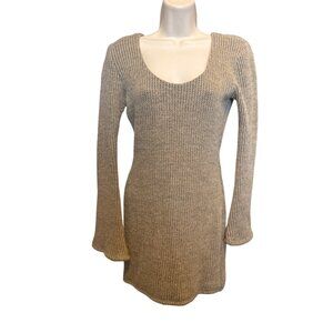 Y2K Sky Open Back Sweater Dress M Chain Detail Alpaca Blend Ribbed Knit USA Made